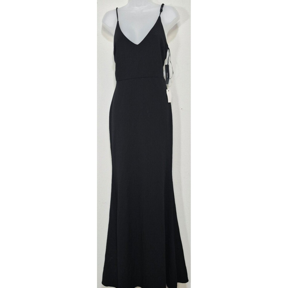 NWT Lulus black V-neck mermaid floor length maxi dress gown LG Crepe Sleeveless